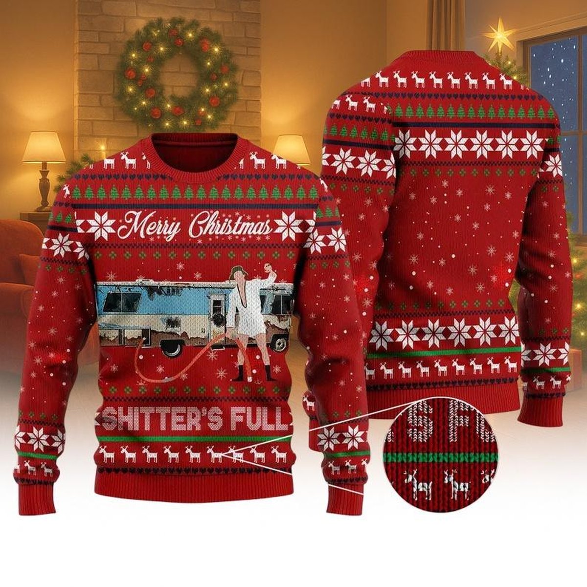 Cousin Eddie Merry Christmas Shitters Full Ugly Christmas Sweater Red Funny Holiday Jumper