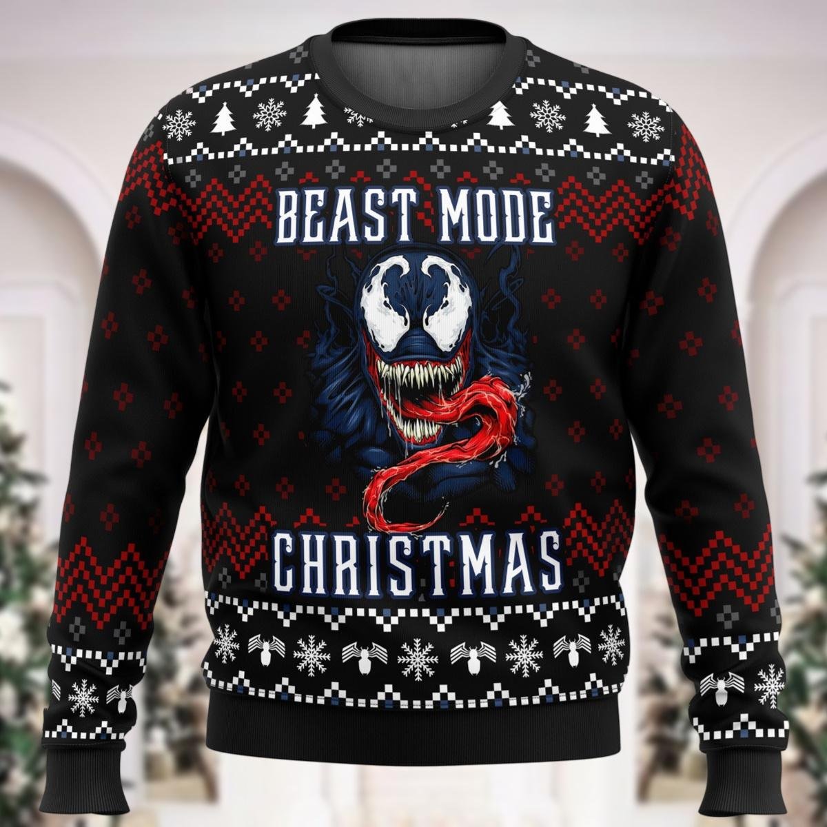 Venom Beast Mode Ugly Sweater Christmas Graphic Knit Shirt