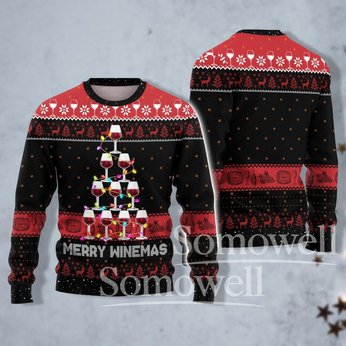 Wine Christmas Ugly Sweater Merry Winemas Funny Holiday Knit Pullover Gift for Wine Lovers