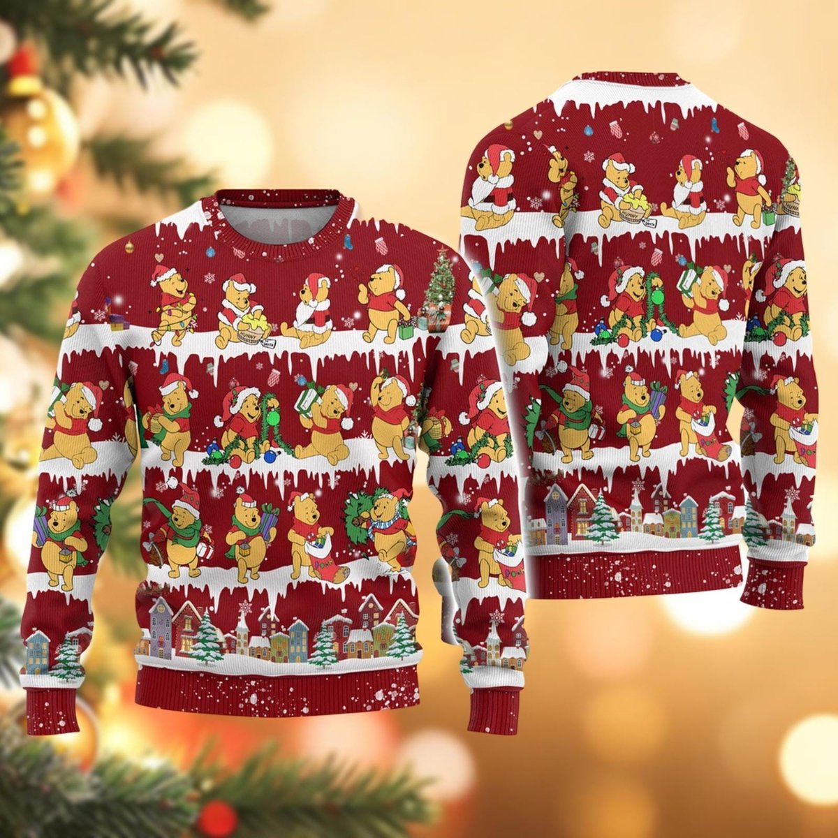 Winnie The Pooh Red Ugly Christmas Sweater Cute Holiday Pullover Gift Ideav