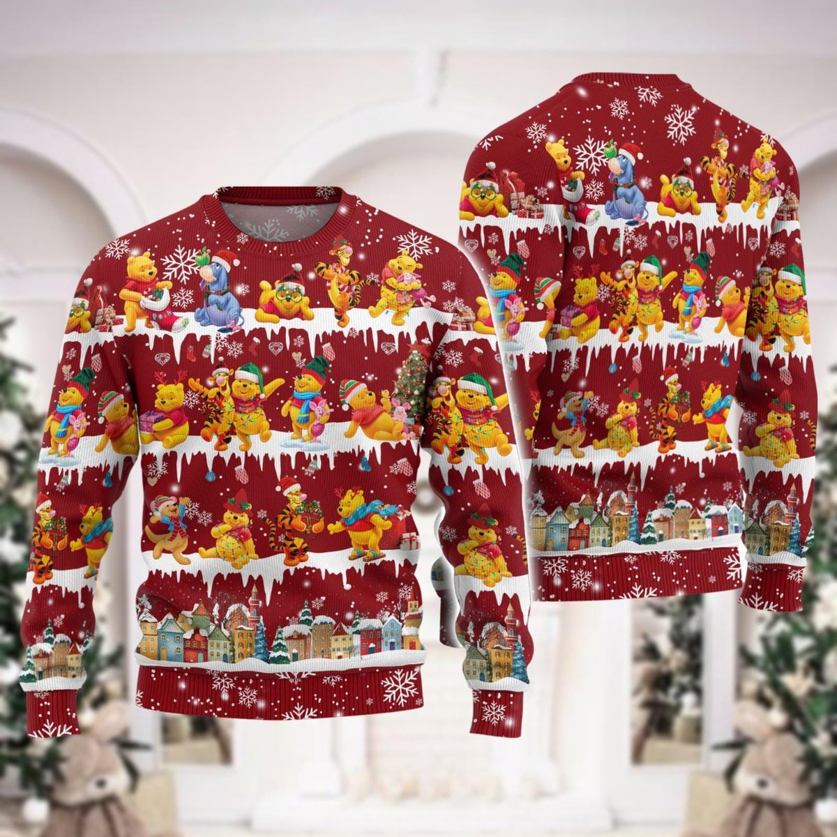 Winnie The Pooh Characters Ugly Sweater Christmas Edition 2025