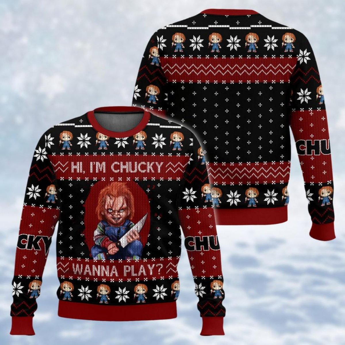 Chucky Wanna Play Ugly Sweater Horror Christmas Gift