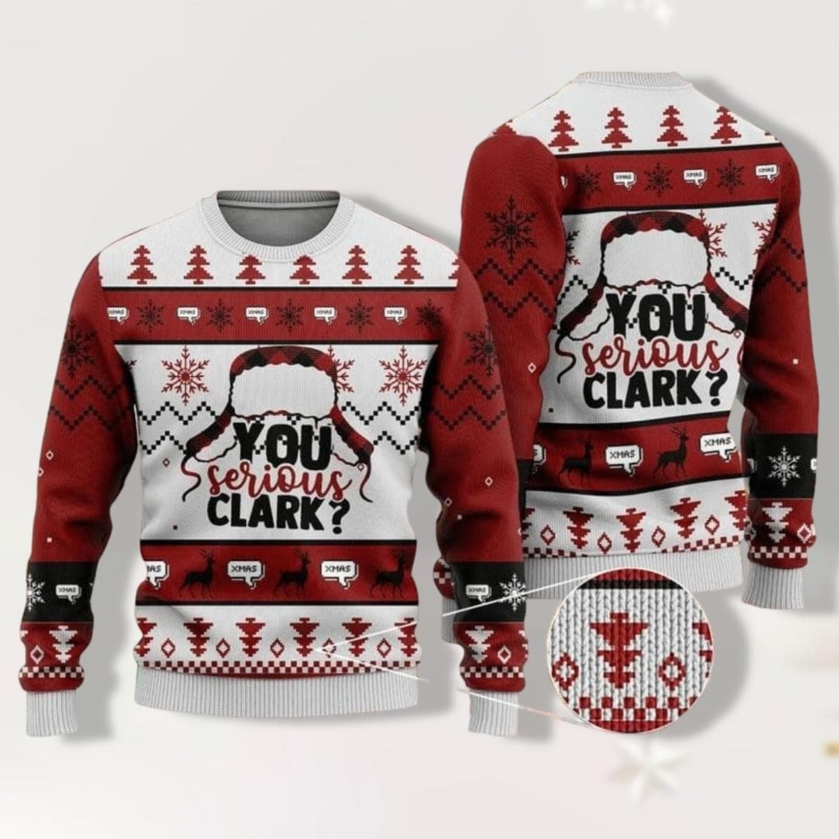 You Serious Clark National Lampoon Christmas Vacation Ugly Sweater Red White Jumper
