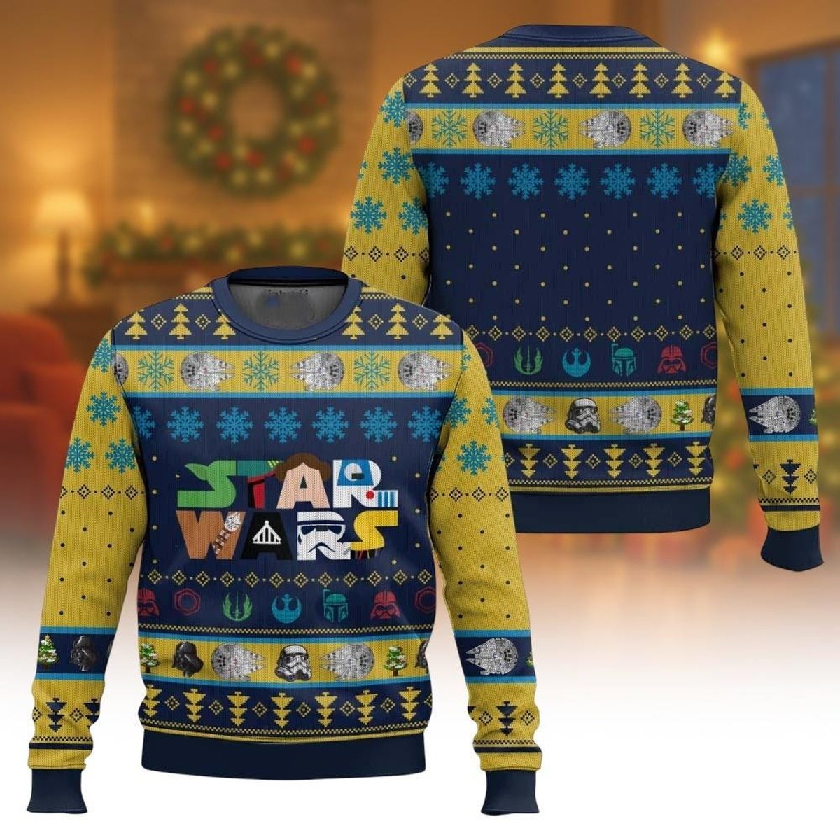 Star Wars Logo Pattern Ugly Christmas Sweater Classic Galactic Holiday Knit Jumper