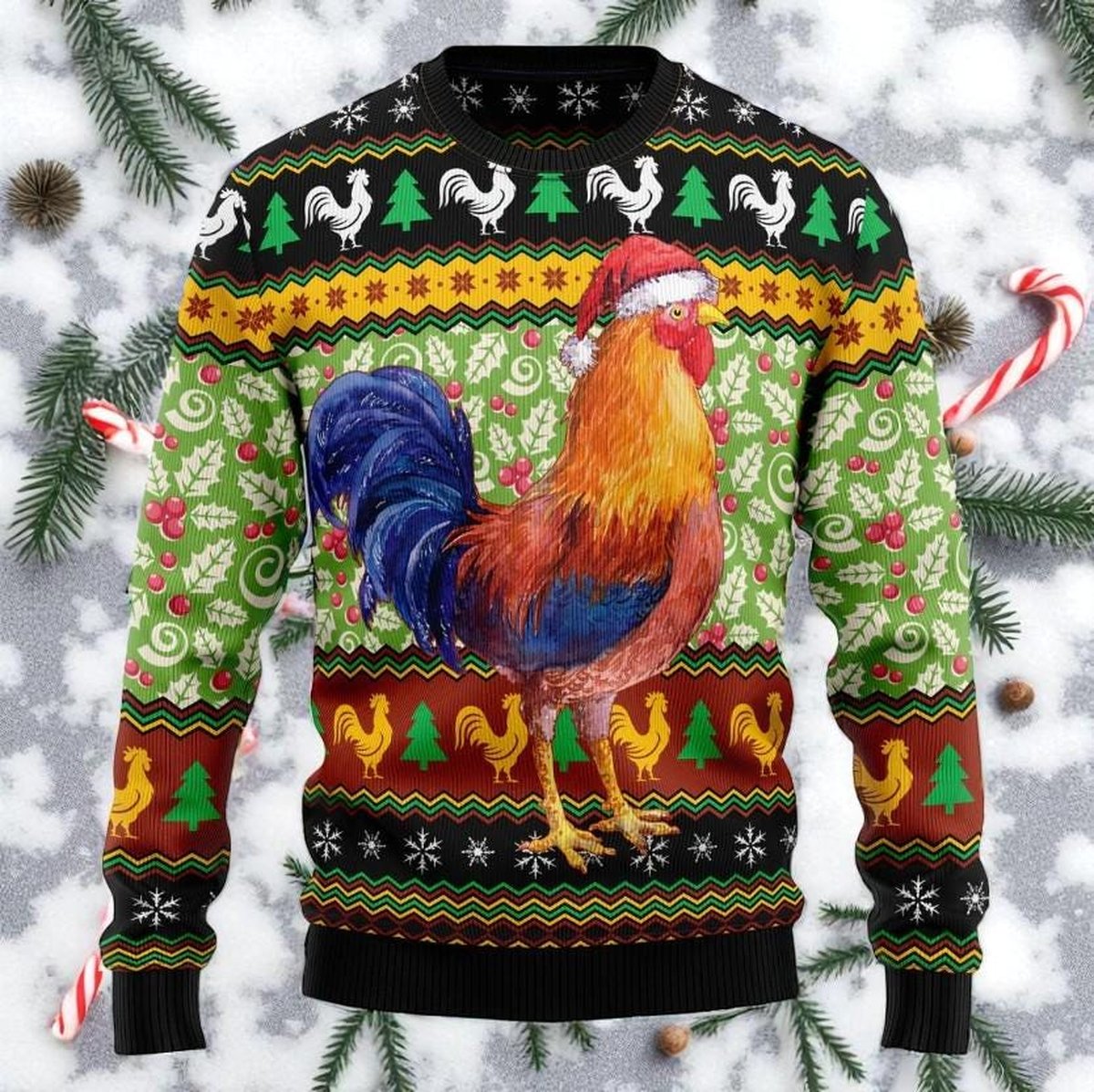 Cluck ry Chicken Ugly Christmas Sweater Funny Rooster Farm Holiday Pullover