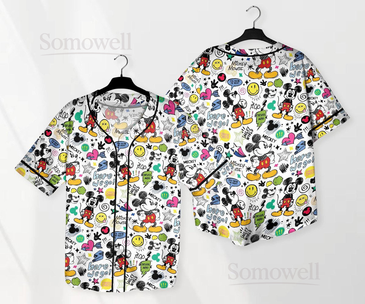 Colorful Mickey Mouse Baseball Jersey Shirt for Disney Lovers and Cartoon Enthusiasts with Fun and Vibrant Design