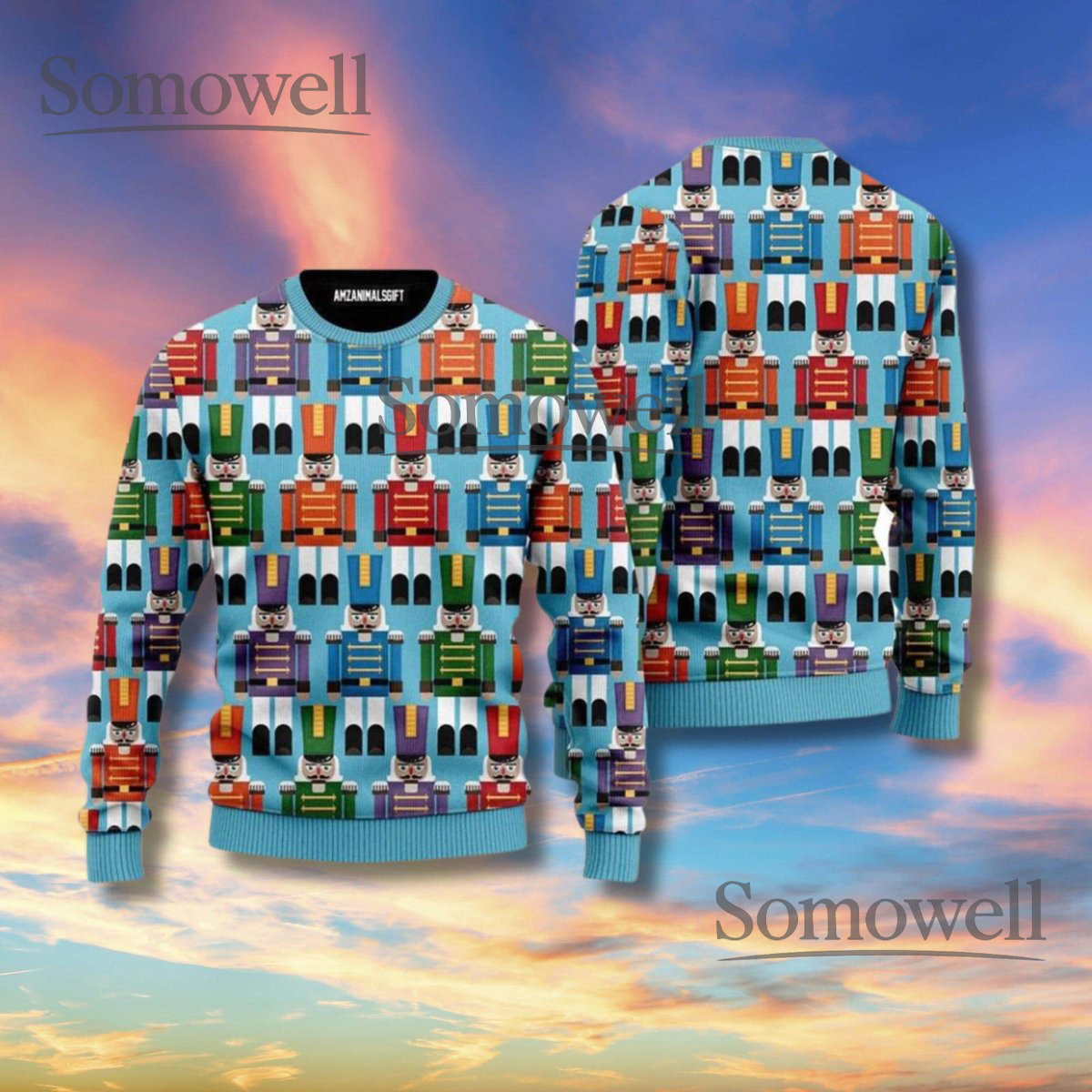 Colorful Nutcracker Pattern Christmas Sweater Festive Holiday Knit Pullover