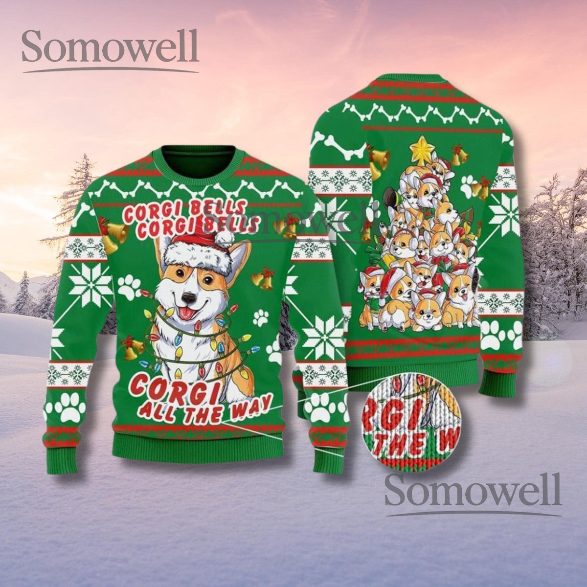 Corgi Bells Christmas Sweater Funny Dog Holiday Outfit