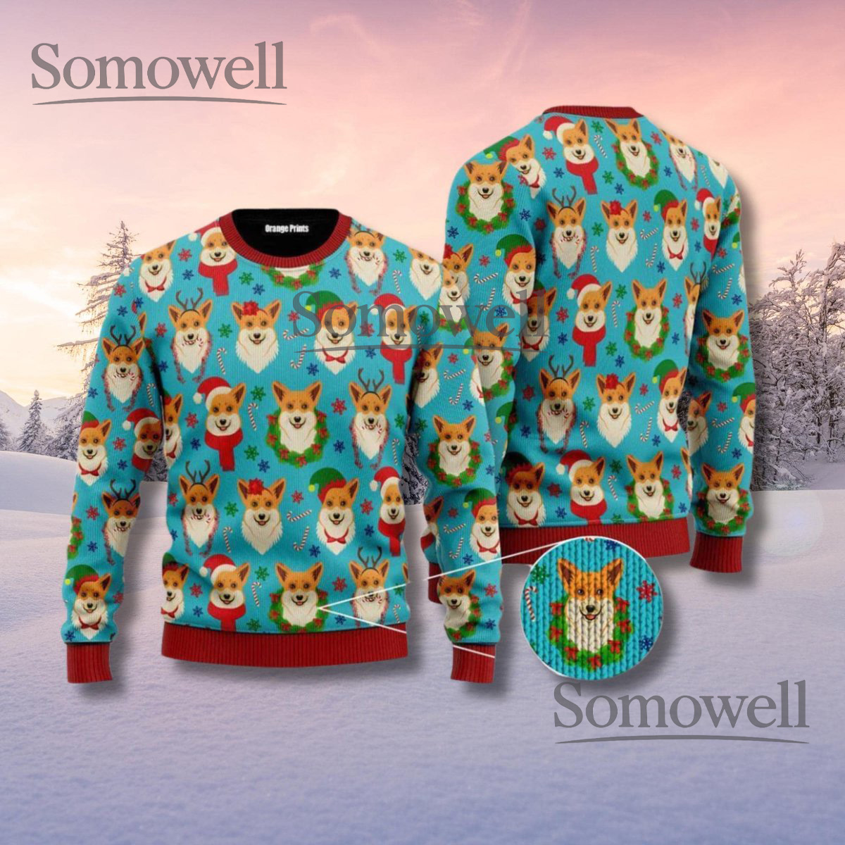 Corgi Christmas Sweater All Over Print Holiday Knit Pullover