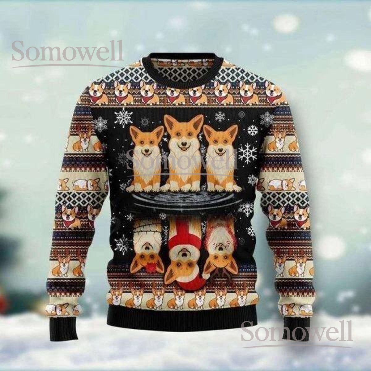 Corgi Christmas Black Ugly Sweater Cute Dog Funny Holiday Knit Jumper