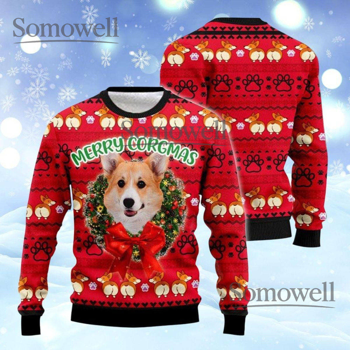 Merry Corgmas Red Ugly Christmas Sweater Cute Dog Lover Holiday Knit Jumper