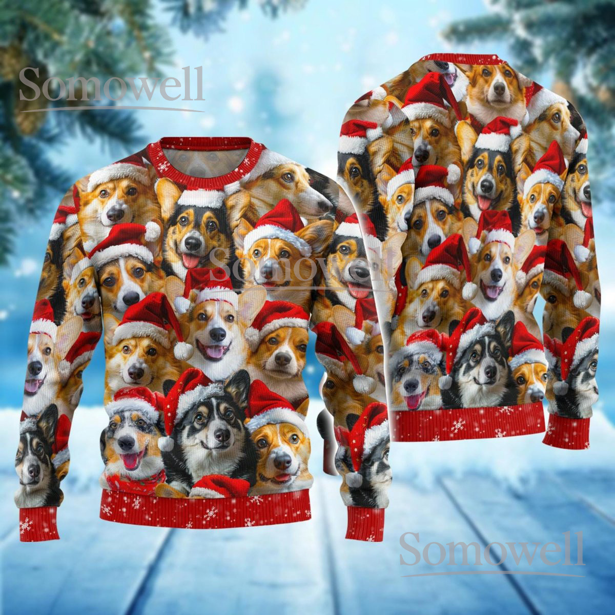 Corgi Christmas Red Ugly Sweater Dog Santa Hat Funny Holiday Knit Jumper