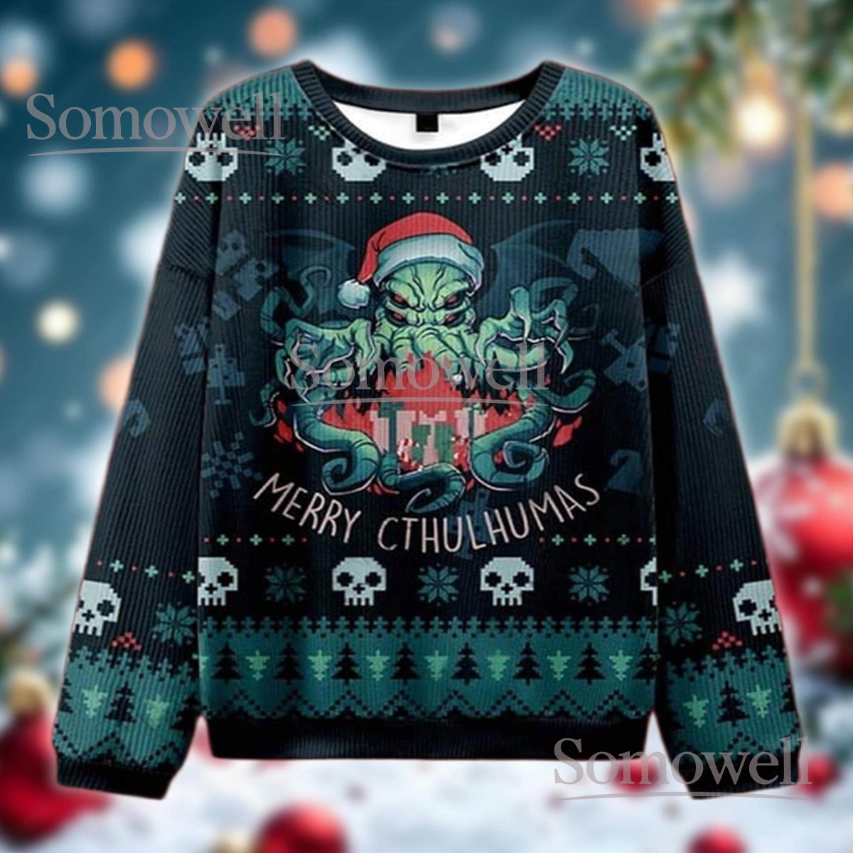 Cthulhu Cosmic Horror Christmas Black Ugly Sweater Gothic Fantasy Holiday Knit Jumper