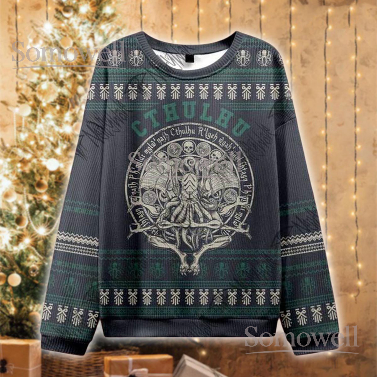 Cthulhu Cosmic Occult Black Ugly Christmas Sweater Gothic Mythology Holiday Knit Jumper