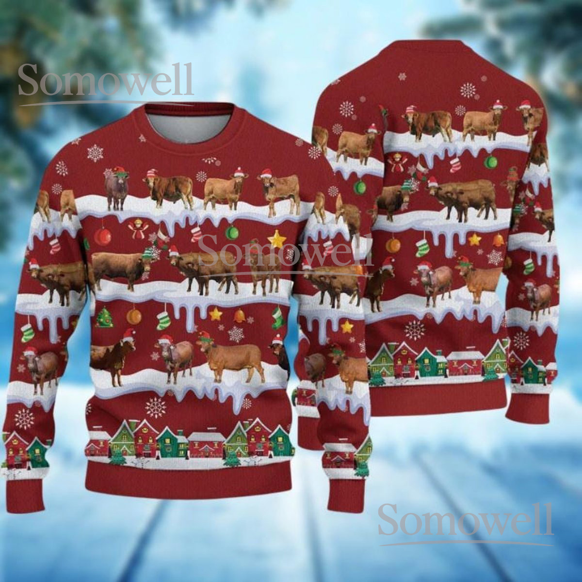 Cow Farm Animal Christmas Red Ugly Sweater Funny Farmer Holiday Knit Jumper