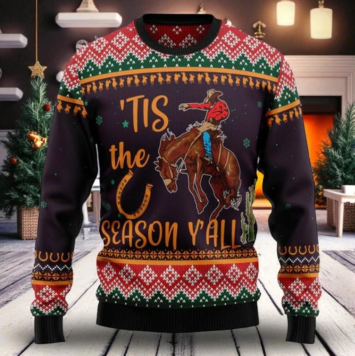 Cowboy Season Y’all Ugly Christmas Sweater Funny Rodeo Western Holiday Pullover