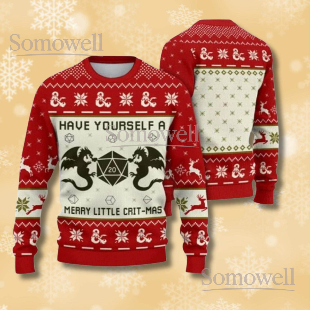 Crit-mas D20 Dragon Ugly Christmas Sweater DnD Gamer Holiday Knit