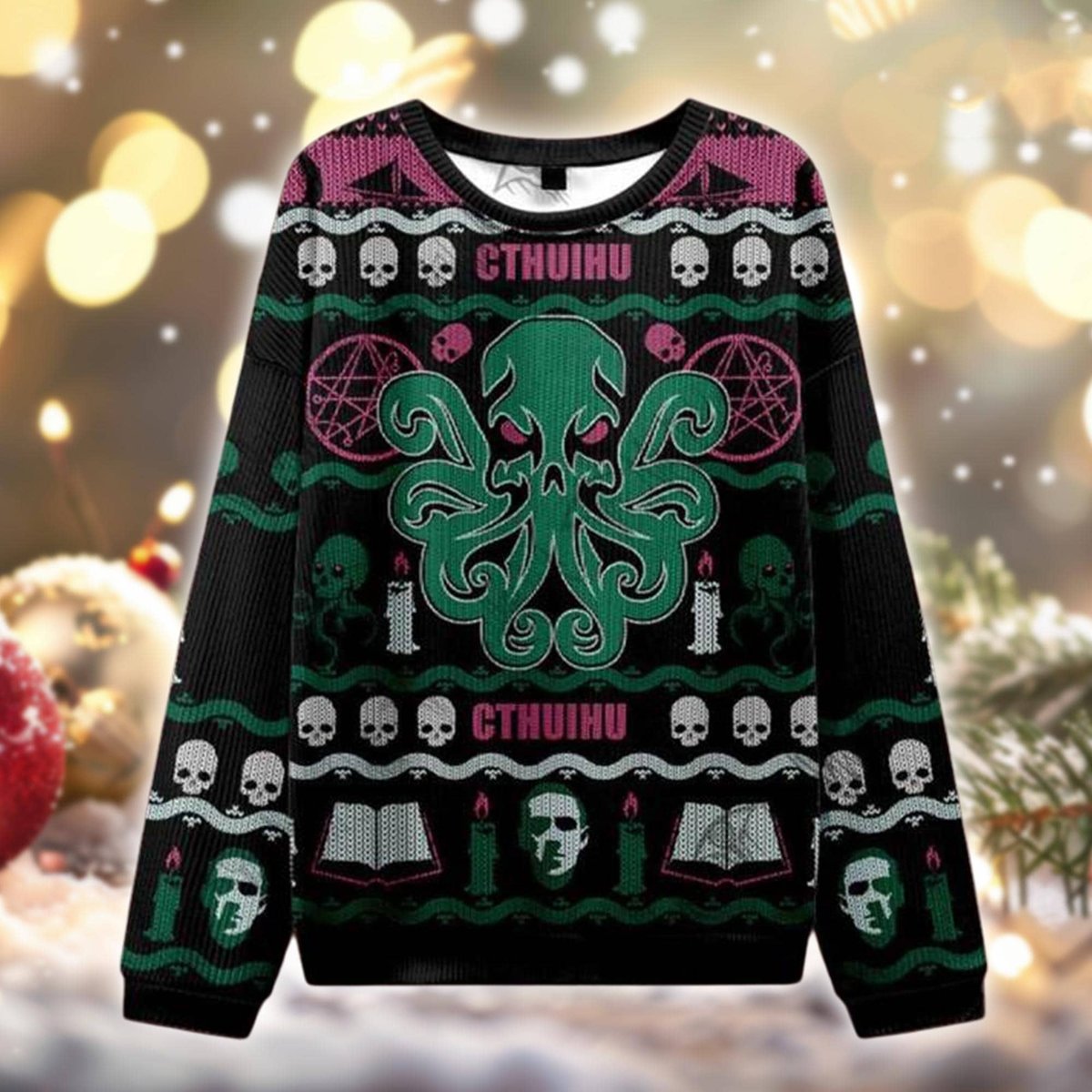 Cthulhu Mythos Green Ugly Christmas Sweater Lovecraft Horror Holiday Gift