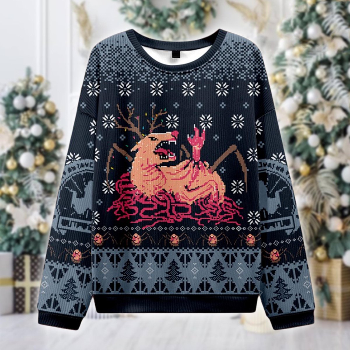Cursed Reindeer Creature Ugly Christmas Sweater Dark Fantasy Horror Gift