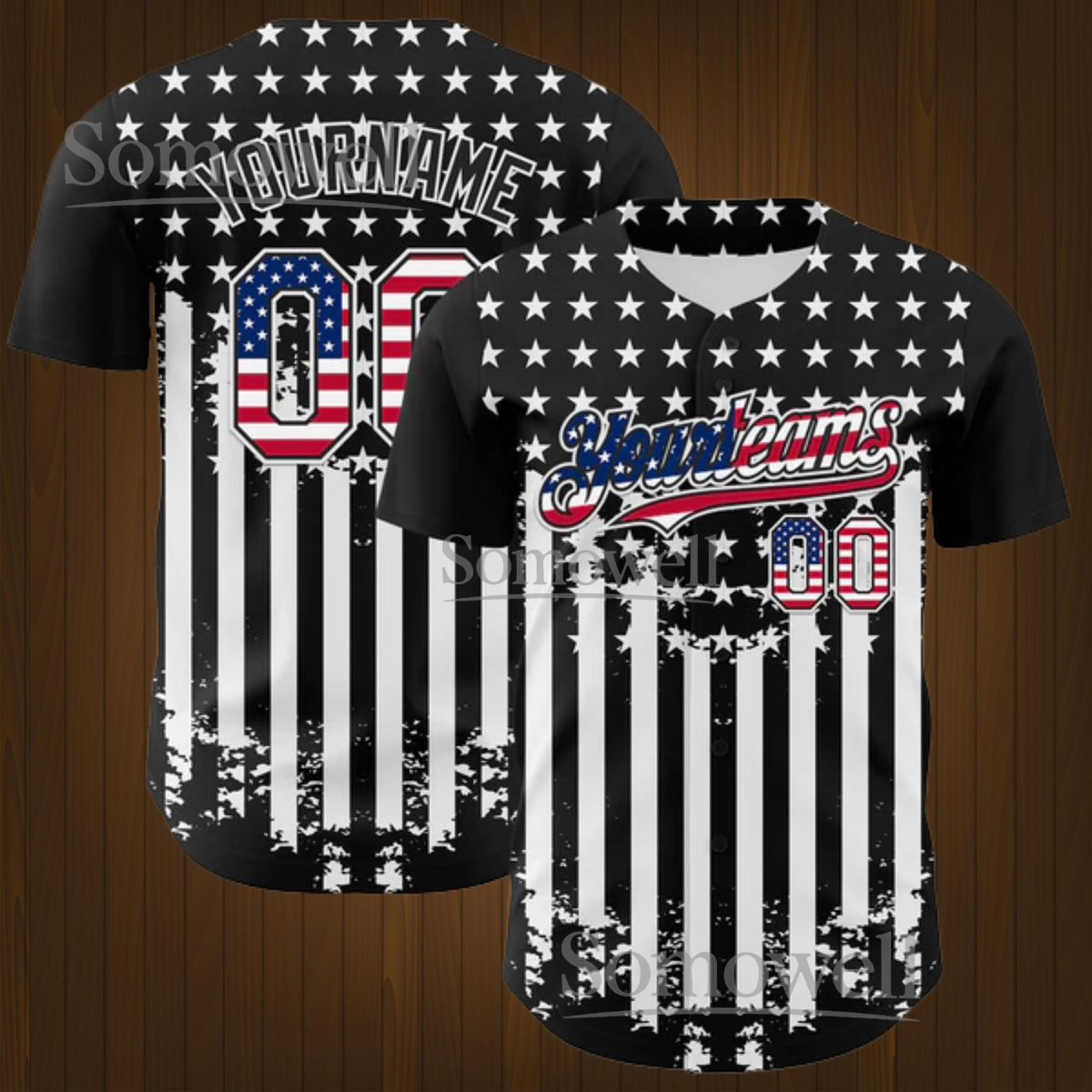 Personalized American Flag Baseball Jersey with Patriotic Stars and Stripes Custom Team Shirt
