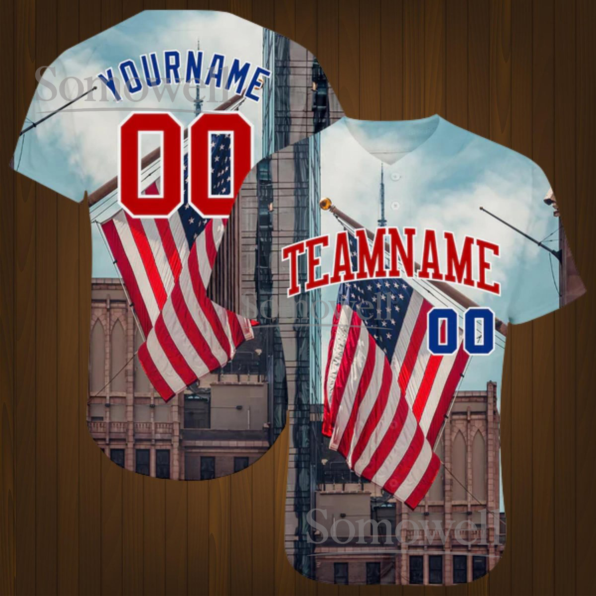 Custom American Flag Baseball Jersey Personalized Patriotic Design with Team Name and Number