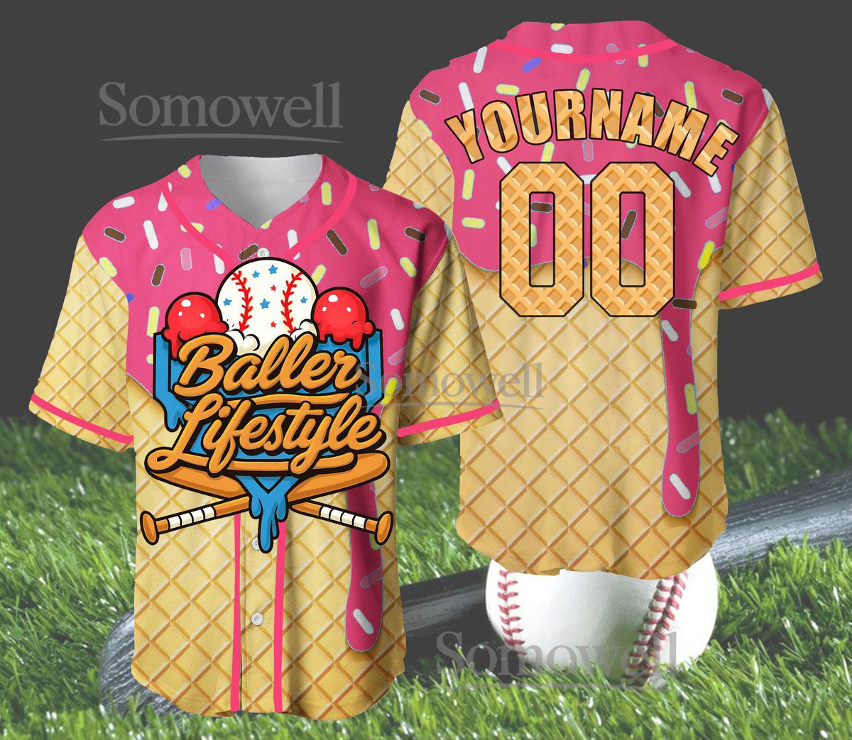 Custom Baller Lifestyle Ice Cream Baseball Jersey Shirt Personalized Summer Gift