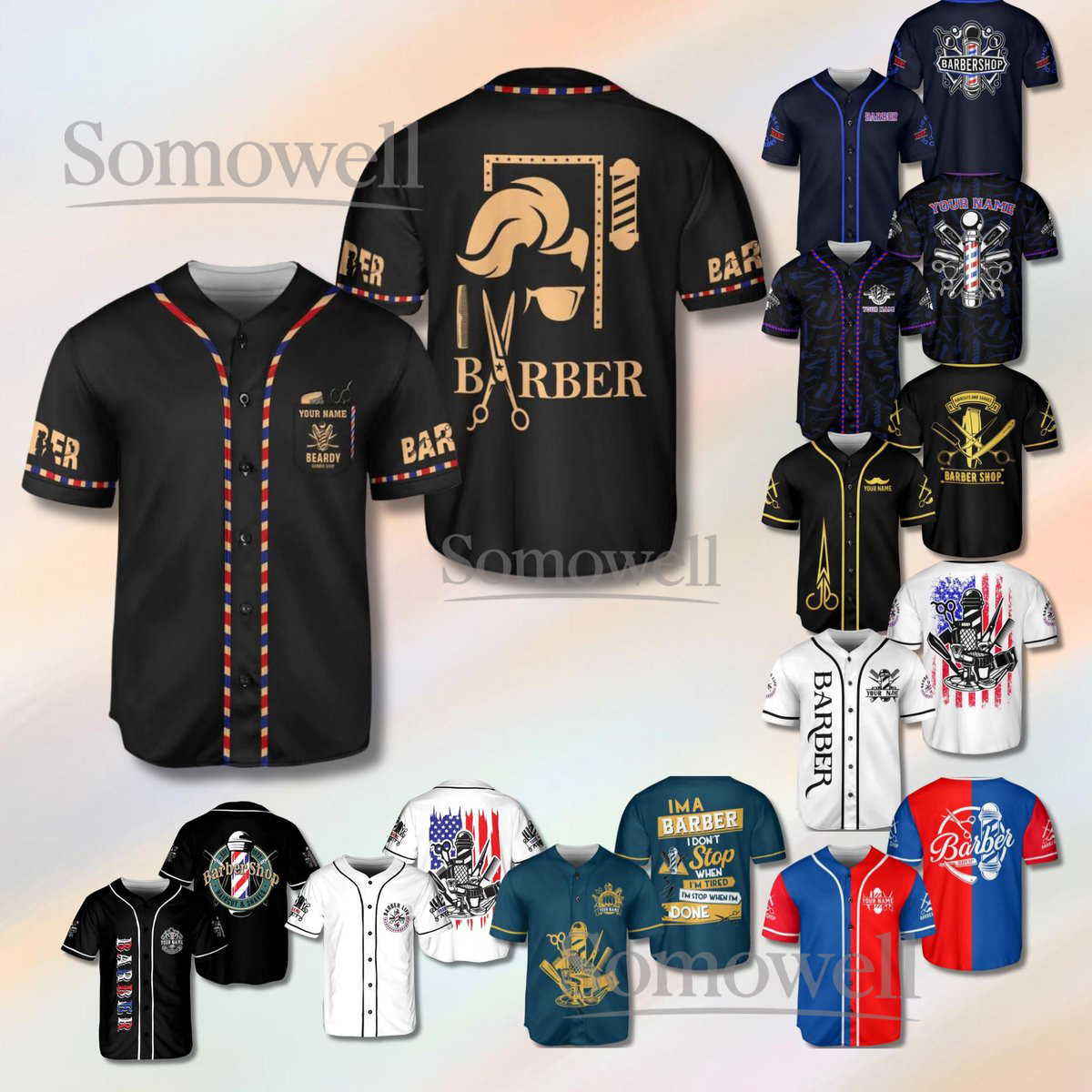 Custom Barber Baseball Jersey Shirt Personalized Barbershop Uniform Hairstylist Gift