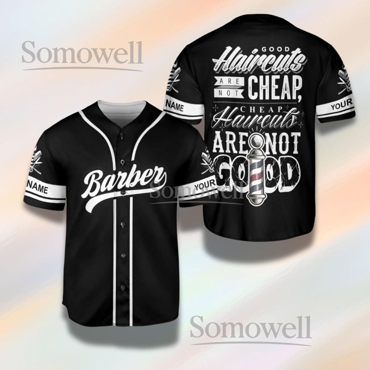 Personalized Barber Baseball Jersey Shirt Good Haircuts Quote Barbershop Gift
