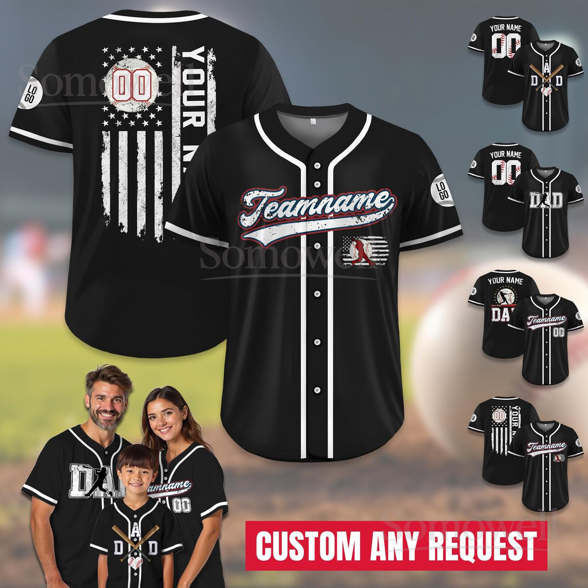 Custom Baseball Dad Jersey Shirt for Fathers and Sports Fans with Personalized Design and Custom Name