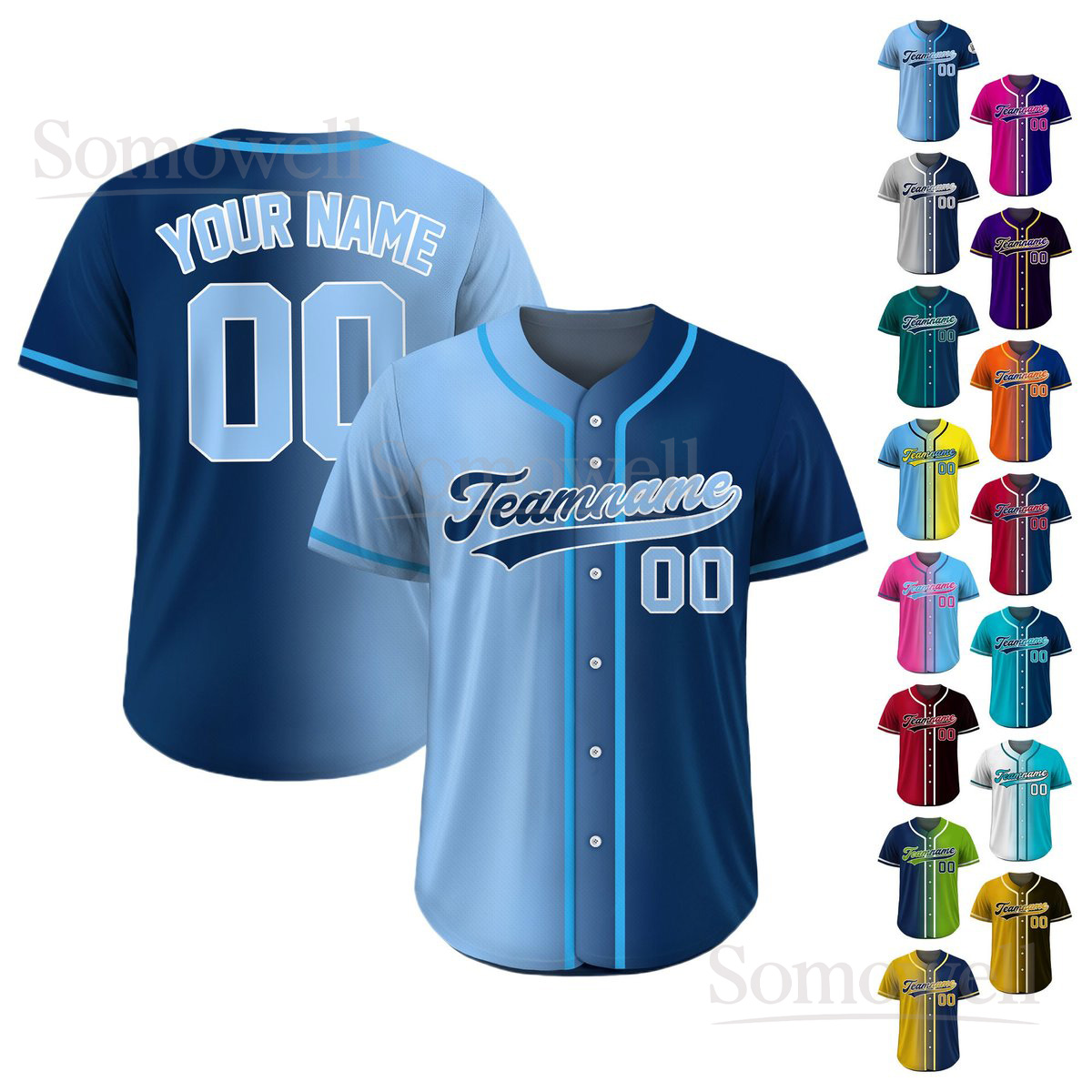 Custom Baseball Jersey Gradient Personalized Team Name Number Modern Ombre Design for Adult Youth Multi Color Edition