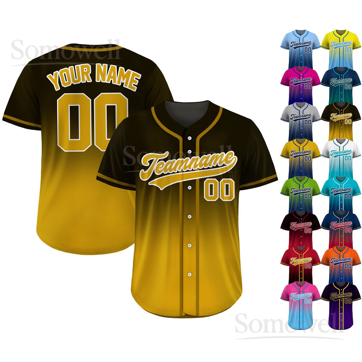 Custom Baseball Jersey Gradient Personalized Team Name Number Logo Stylish Ombre Sportswear Multi Color Edition