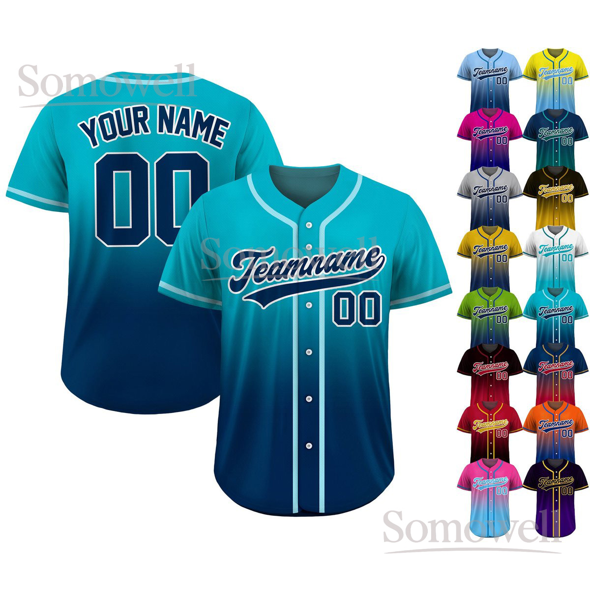 Custom Baseball Jersey Gradient with Teamname Name Number and Logo for Men Women and Youth