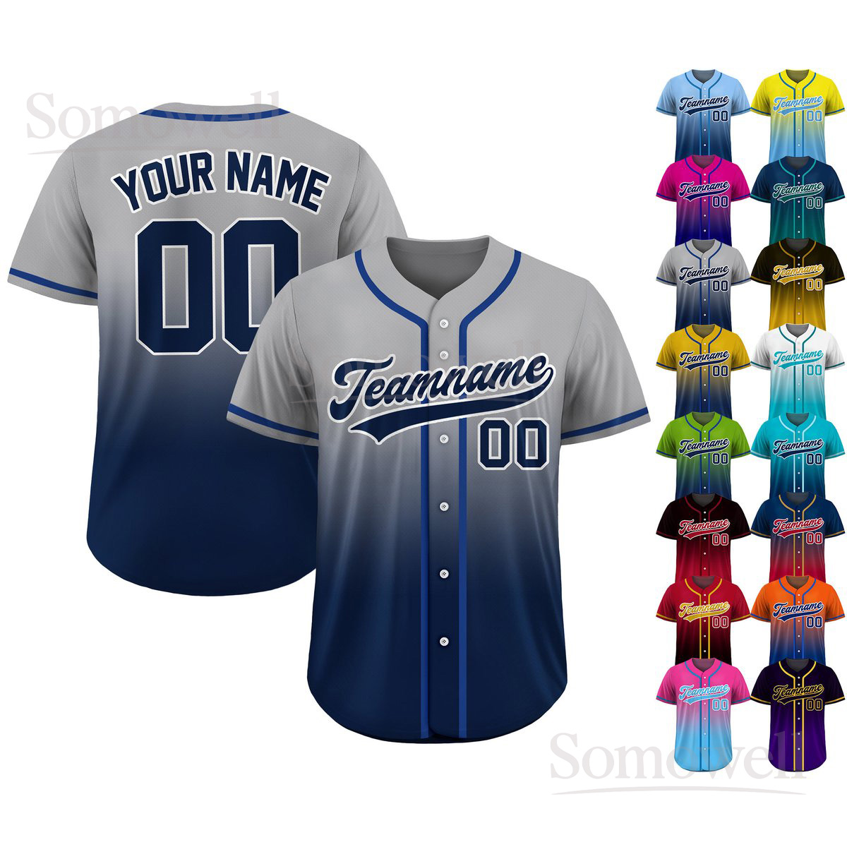 Custom Baseball Jersey Gradient Multi-Color Sports Shirt with Teamname Name Number Logo Personalized