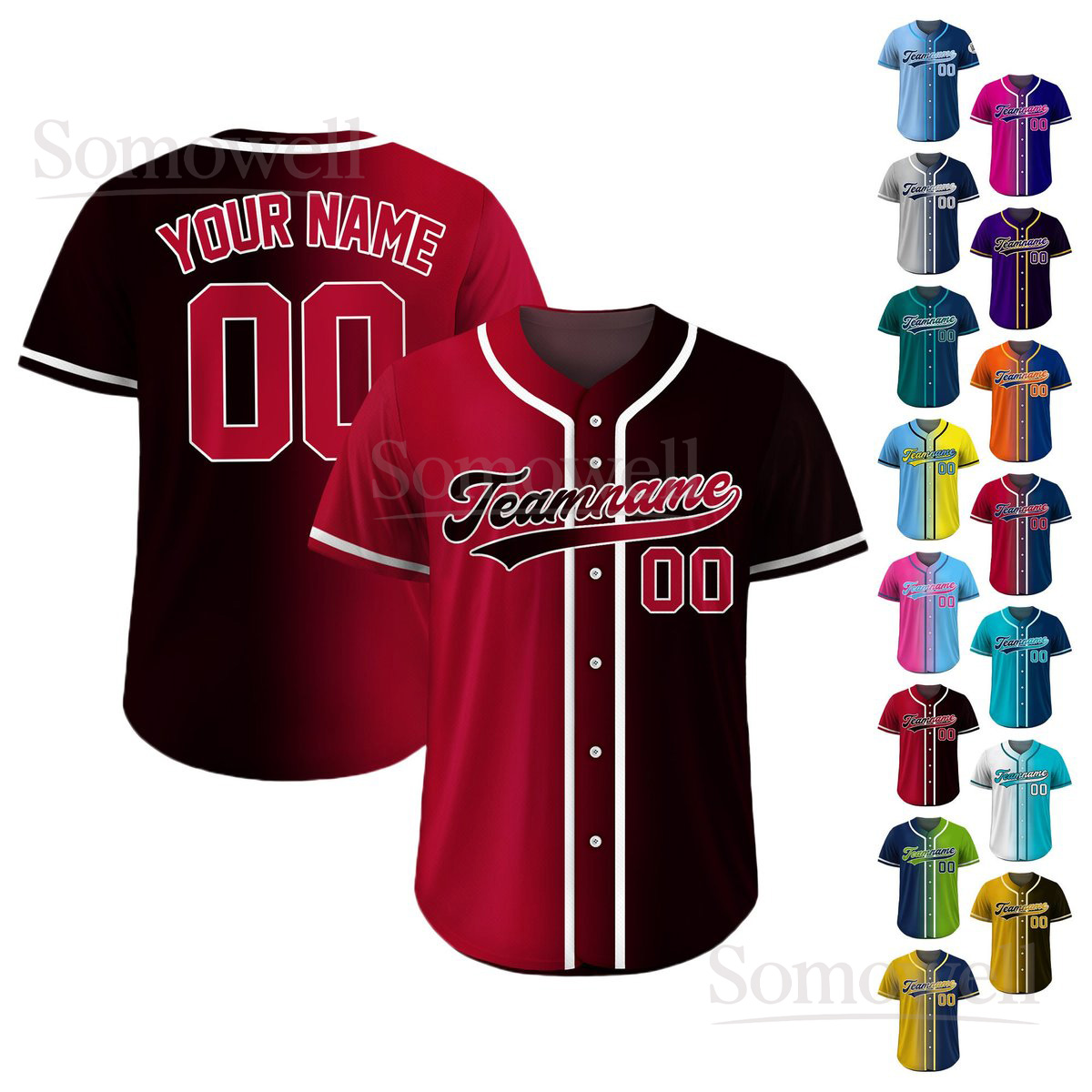 Custom Gradient Baseball Jersey Two Tone Fade Personalized Team Name and Number