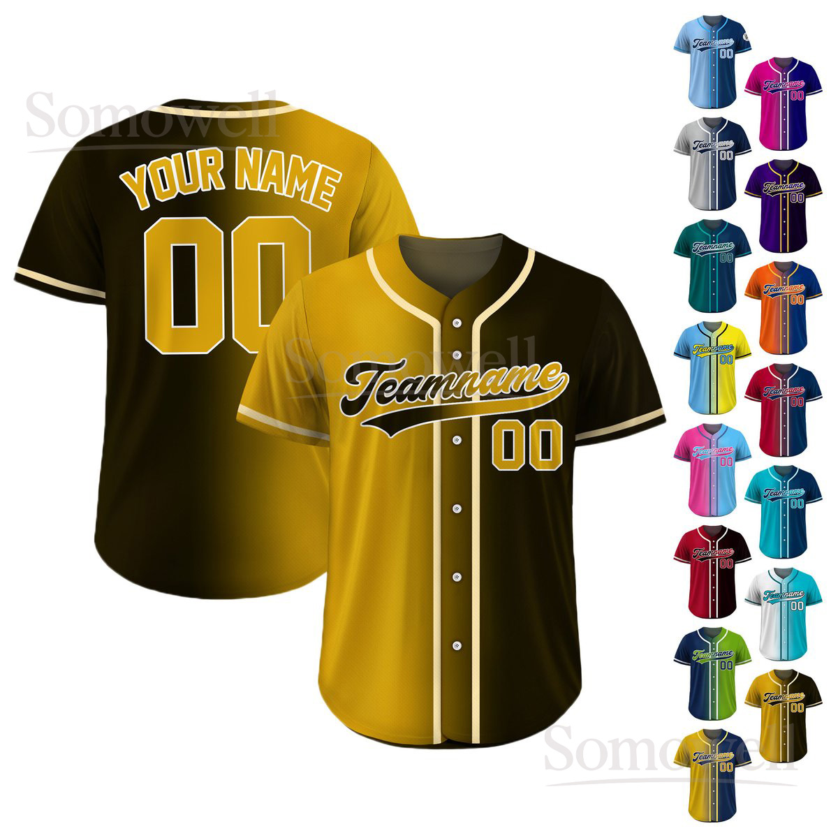 Custom Gradient Baseball Jersey Personalized Team Name Number Stylish Ombre Sportswear for Men Women Youth Multi Color Edition