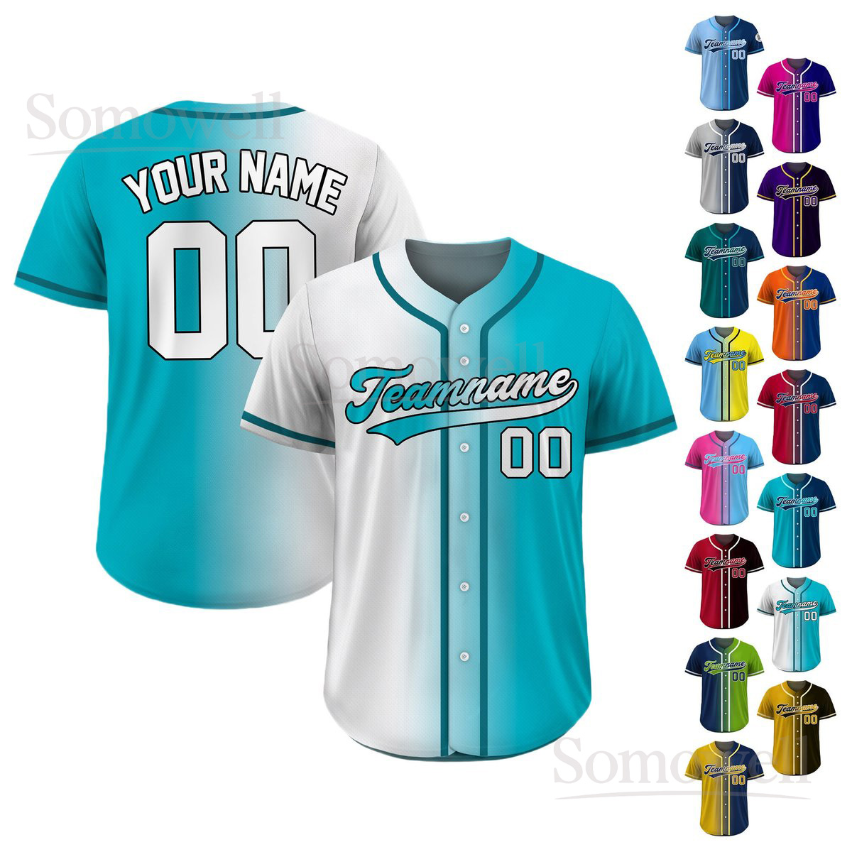 Custom Gradient Baseball Jersey Personalized Team Name and Number Multi Color Edition