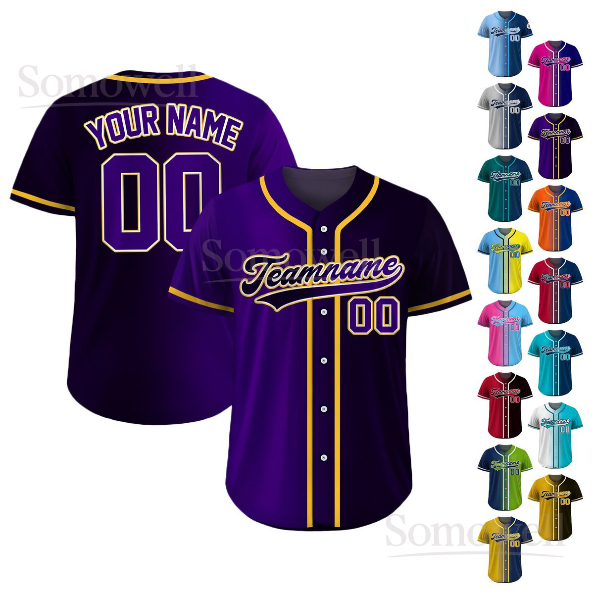 Custom Baseball Jersey Gradient with Teamname Name Number for Men Women Youth Multi Color Edition