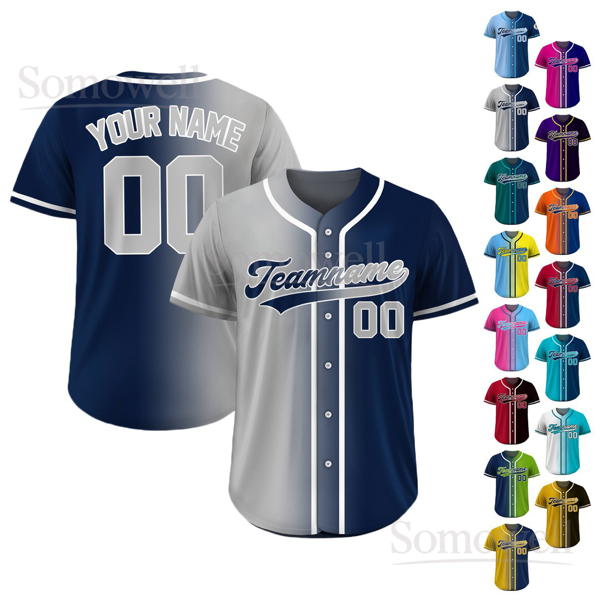 Custom Gradient Baseball Jersey Two Tone Fade Personalized Team Name and Number Edition