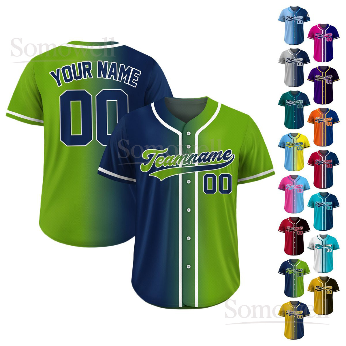 Custom Gradient Baseball Jersey Personalized Team Name and Number Cool Style Sports Outfit for Men Women Youth Multi Color Edition