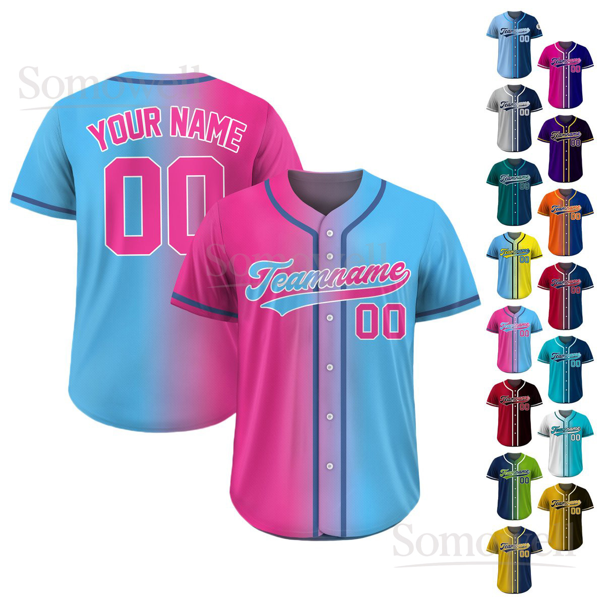 Custom Baseball Jersey Gradient with Teamname Name Number Personalized Uniform Multi Color Edition