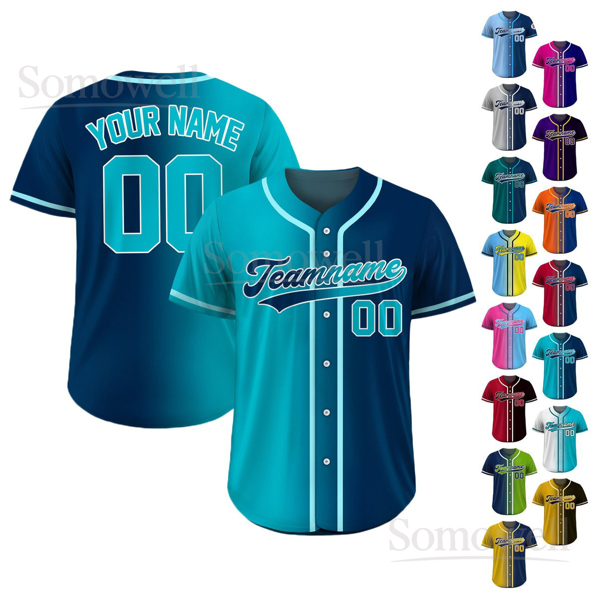 Custom Baseball Jersey Gradient with Teamname Name Number Personalized Ombre Teamwear Multi Color Edition