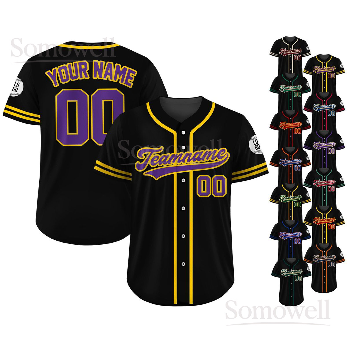 Personalized Team Name Number and Logo Baseball Jersey for Men Women and Youth Multi Color Edition