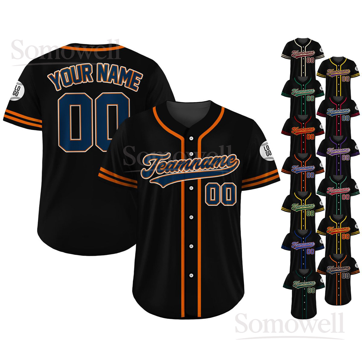 Custom Classic Baseball Jersey Shirt Personalized Team Name and Number Matching Outfit for Sports Fans Multi Color Edition