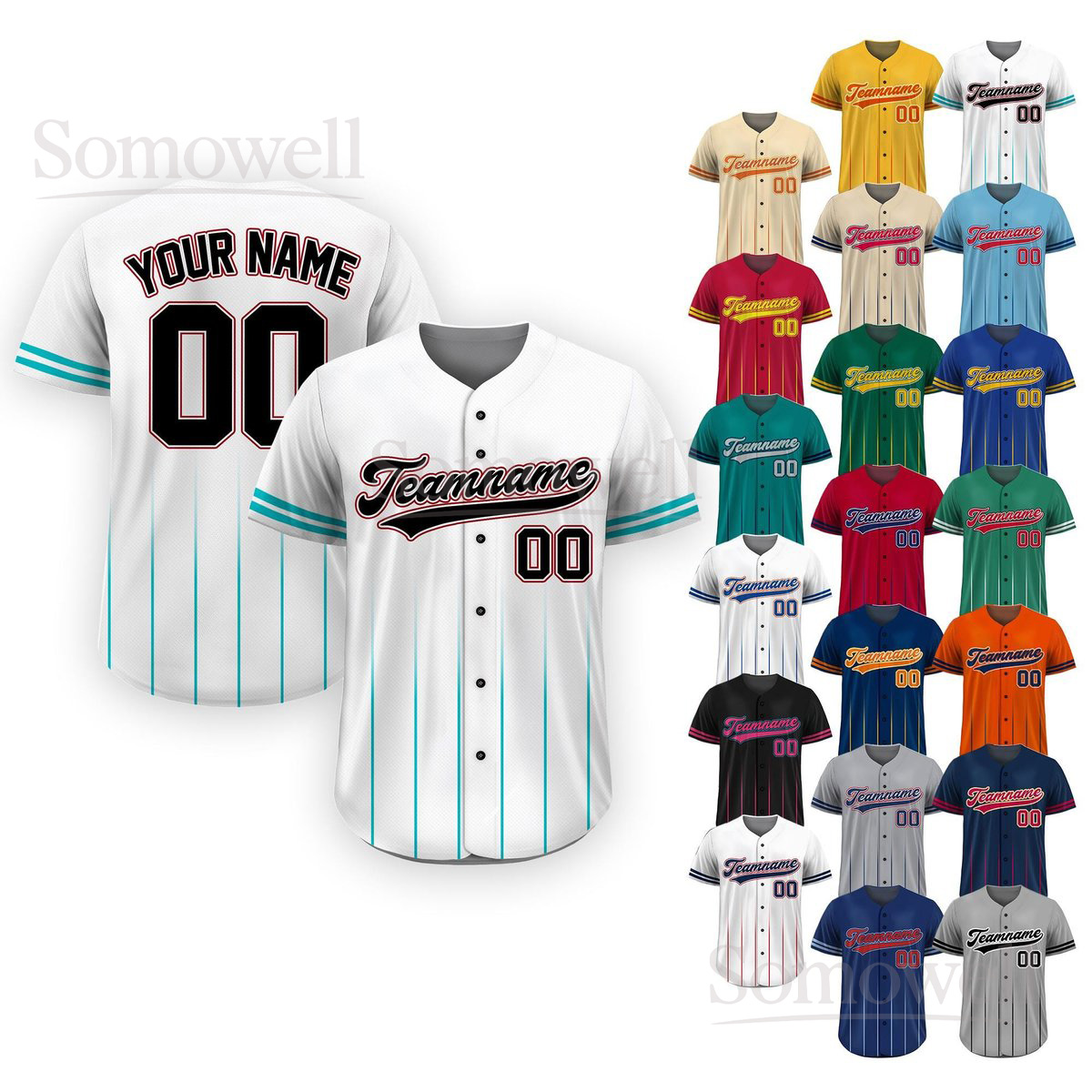 Custom Baseball Jersey with Team Name and Number for Men Women and Youth in Multiple Colors