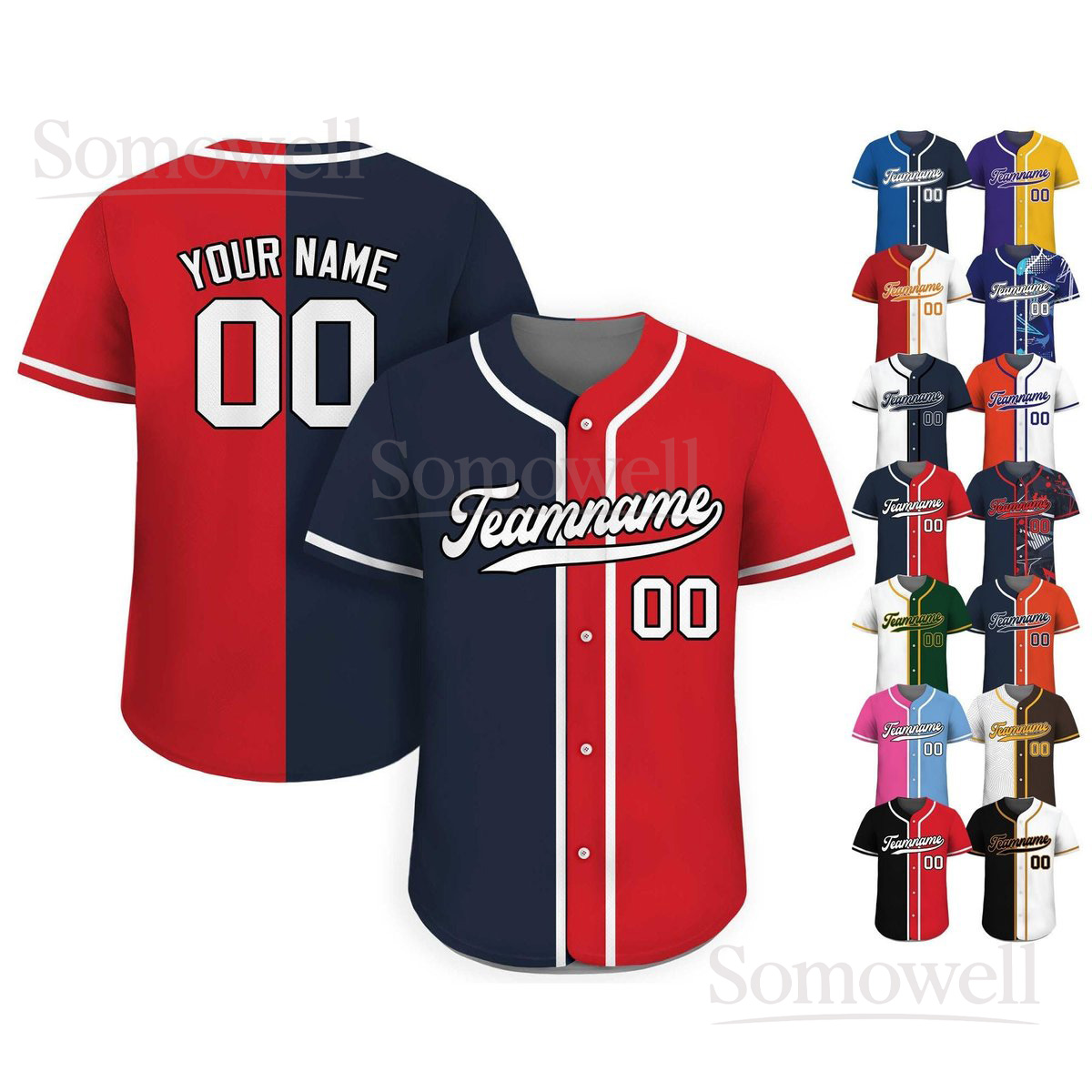 Custom Baseball Jersey with Teamname Name Number for Men Women Youth Multi Color Edition