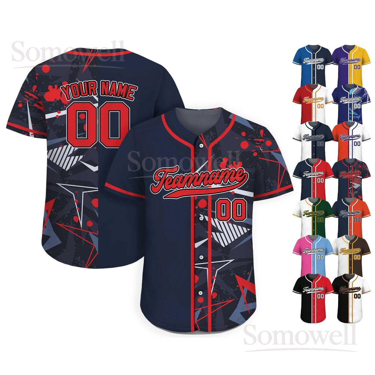 Custom Baseball Jersey Personalized Team Name and Number Multi Color Edition