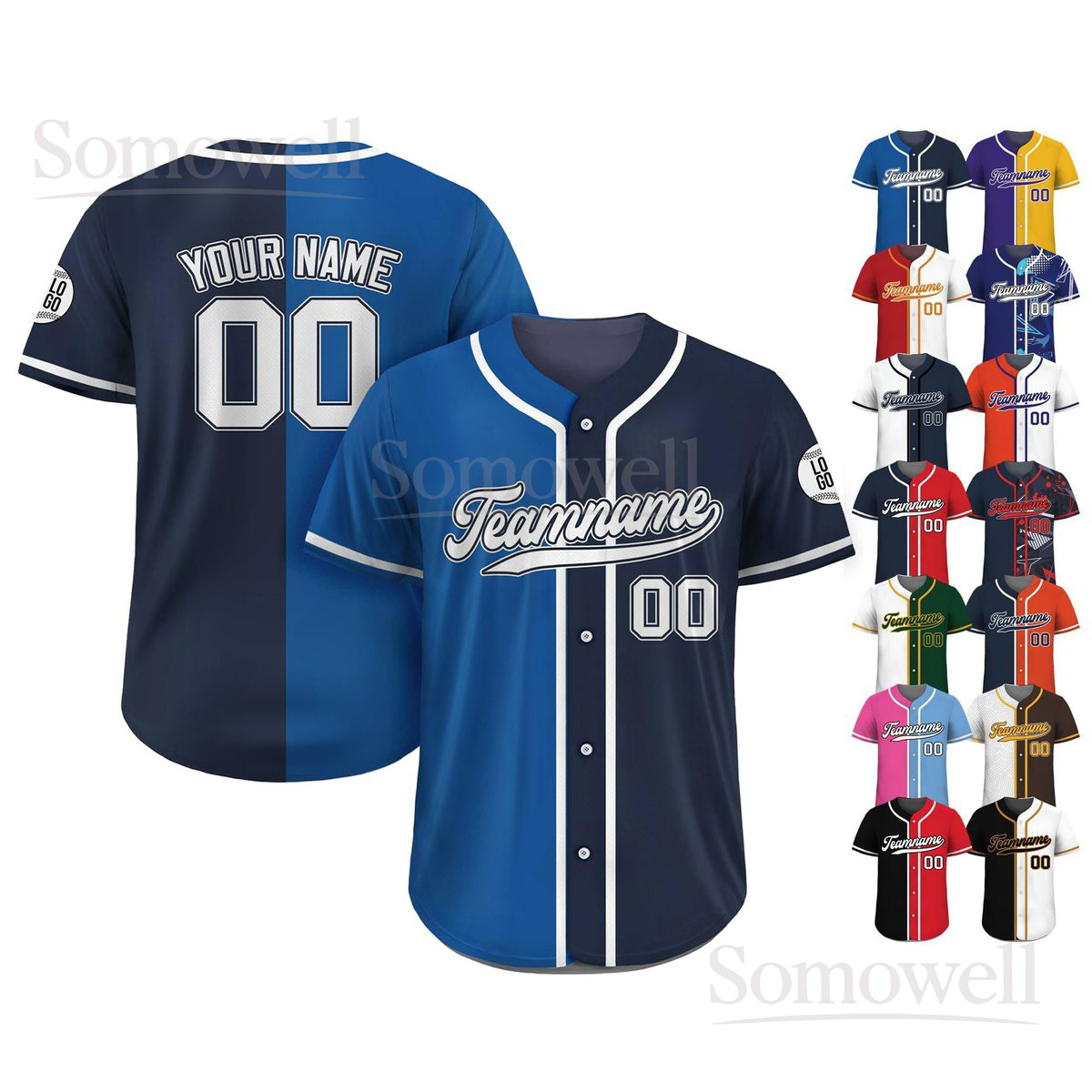 Custom Baseball Jersey Personalized Team Name Number Two Tone Split Design Stylish Sportswear for Men Women Multi Color Edition
