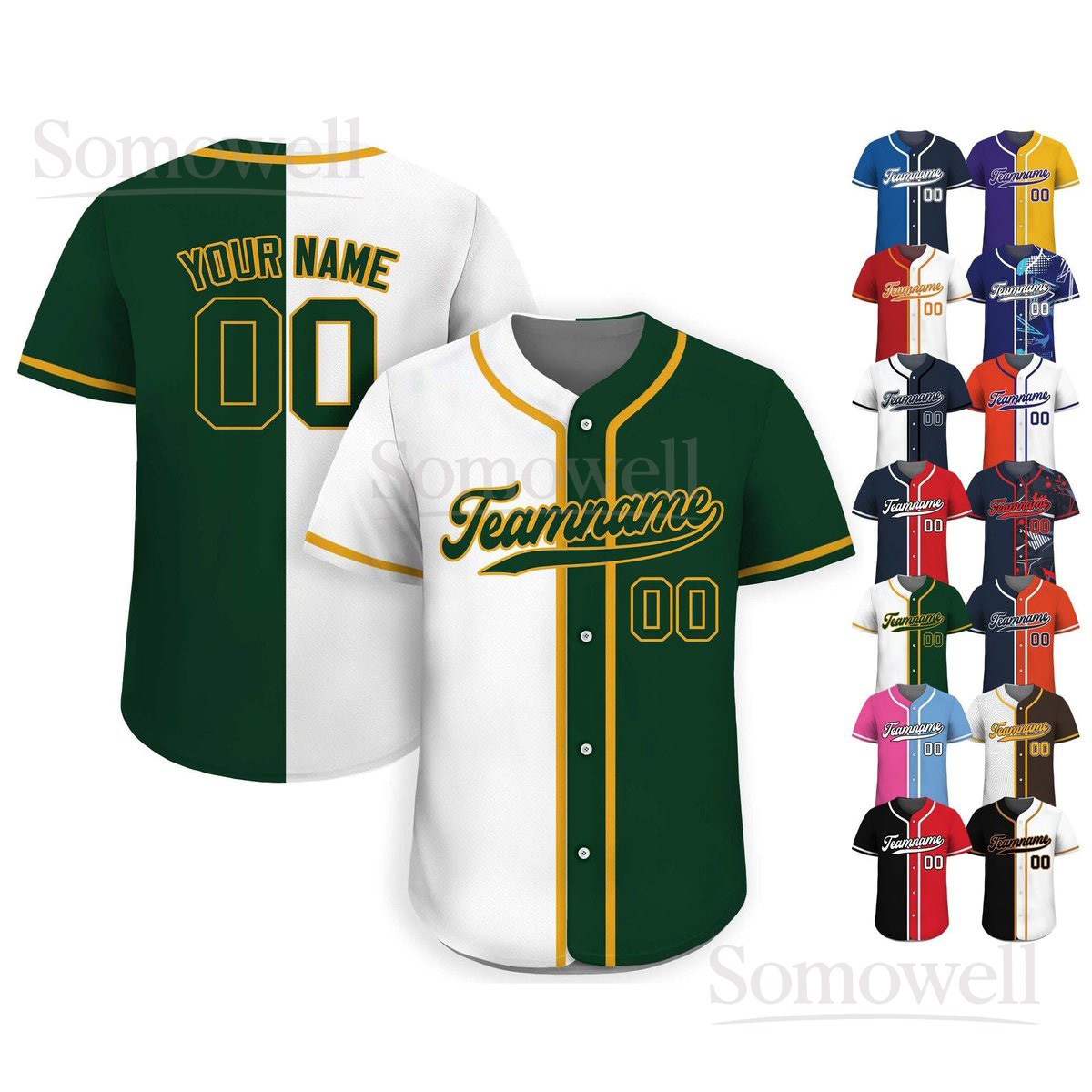 Custom Split Color Baseball Jersey Personalized Team Name and Number Two Tone Design Sports Uniform for Men Women Youth Multi Color Edition
