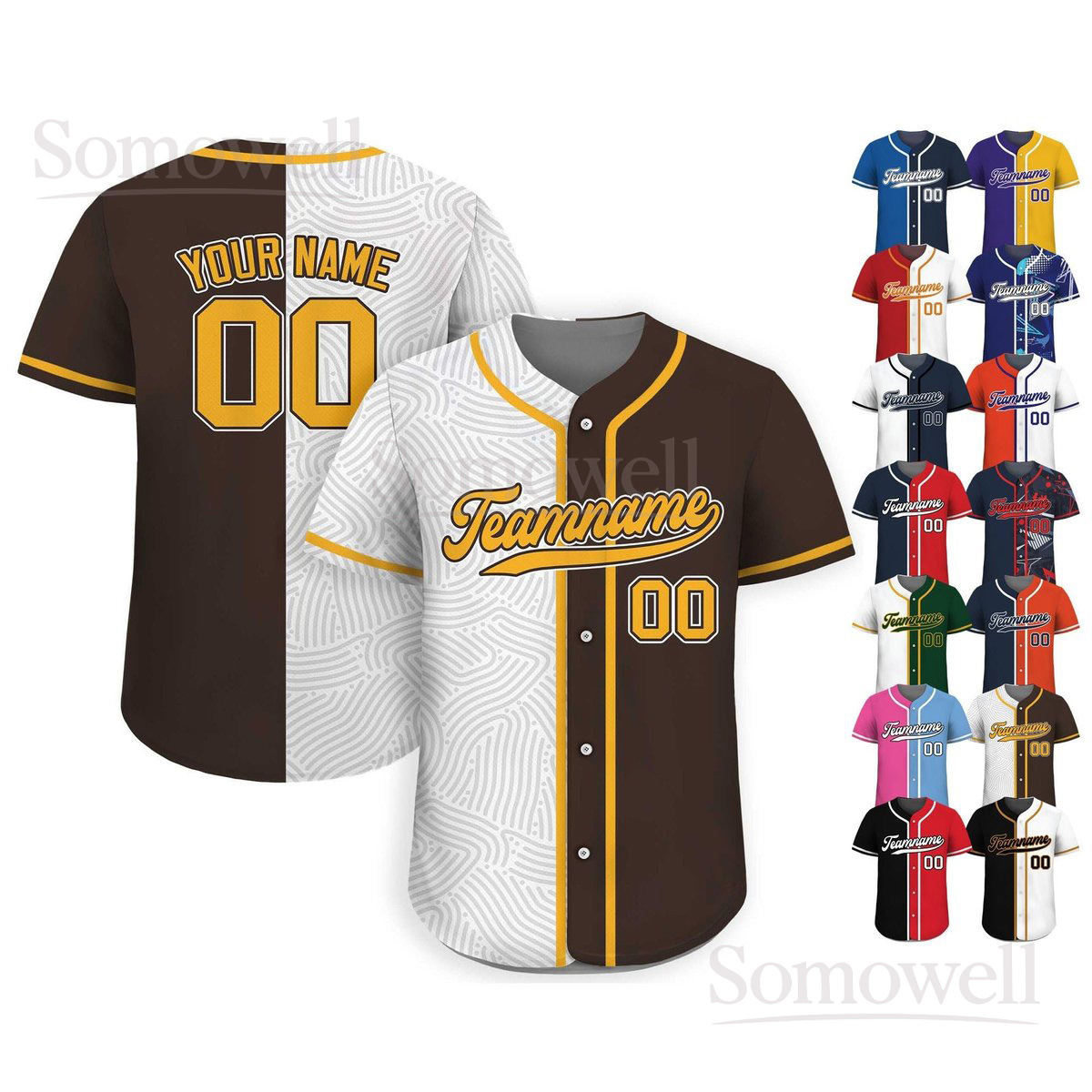 Custom Baseball Jersey with Teamname Name Number Half Color Split Design Personalized Shirt Multi Color Edition
