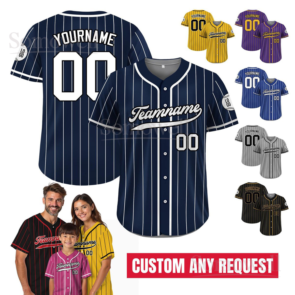 Custom Baseball Jersey with Teamname Name Number Classic Striped Design Sports Outfit Multi Color Edition
